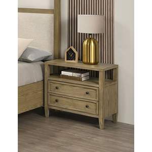 Comodino Rustico a 2 Cassetti con Ripiano Aperto, 1 Pezzo, Beige/Tan, Mobili per Camera da Letto in Legno Naturale - Product Image 1