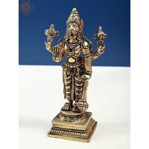 Escultura hecha a mano de latón de 6 pulgadas de Kevala Narasimha el lado sereno hecho en India - Product Image 3