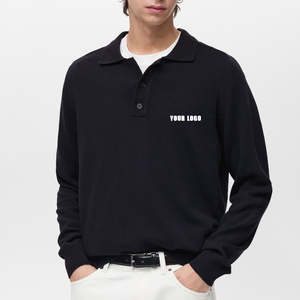 เสื้อโปโลผู้ชายแฟชั่น 100% ผ้าหนา 300 GSM พิมพ์ลายโลโก้แบบ DTF สีน้ำเงินกรมท่า ผ้าปิเก้ สำหรับผู้ชาย - Product Image 1