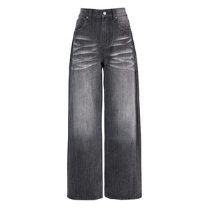 Jean en denim délavé coupe large pour homme, taille haute, coupe ample, en coton tissé, style streetwear automne - Product Image 4