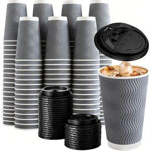 Confezione da 80 Bicchieri di Carta Ondulata Isolati da 12 oz, Bicchieri Usa e Getta per Caffè e Succhi, Grigio, Bicchieri da 12 oz con Coperchi - Product Image 1