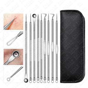 Professional 9 Piece Stainless Steel Acne Extractor Kit Blackhead Remover <b>Tools</b> with Precision Tweezers Set - Product Image 6