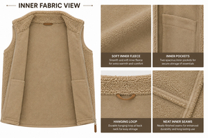 Chaleco de Forro Polar Sherpa Beige Personalizado para Mujer, con Cierre Completo, Cuello Alto, Sin Mangas, para Exteriores, Venta al Por Mayor, Fabricante OEM - Product Image 4