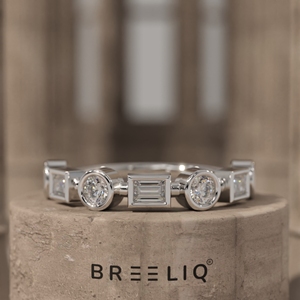 14K Lab Grown Diamond Geometric Ring Bezel Set Round Baguette Gold Band Modern Minimal Fine Jewelry for Women - Product Image 4