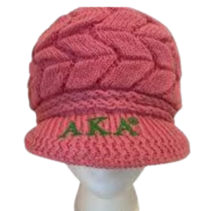 Gorro de invierno de punto trenzado rosa AKA con letras verdes bordadas, suave y cálido, para mujer, color rosa - Product Image 1