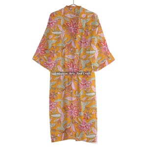 Hand Block Print Cotton Kimono Bohemian <b>Hippie</b> Bathrobe Dressing Gown Summer Spring Robe Block Print Bathrobe - Product Image 3