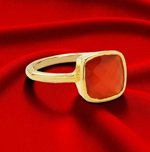 Trendy Carnelian 10 mm <b>Cushion</b> Shape Gemstone Women <b>Ring</b> - Fashion Gold Plated <b>Rings</b> - Wholesale Bulk Price <b>Ring</b> - Product Image 2