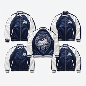 Wholesale B2B Supplier Steel Blue <b>Silver</b> Satin Varsity <b>Jacket</b> Snap Button Custom Embroidered Benthic Shell Guild Baseball Coat - Product Image 3