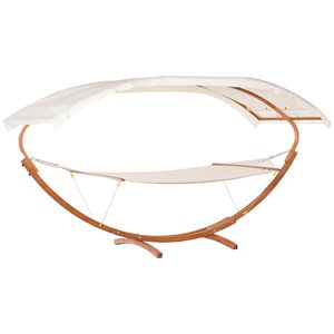 Moderno Soporte Desmontable Blanco para Hamaca con Toldo de Tela y Arco de Madera para Relajación al Aire Libre - Product Image 1