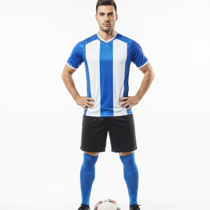 Retro Soccer Jersey in Blue and White Color Dry Fit Polyester the Fabric Actively Wicks Sweat Away from Body Football Jerseys - Product Image 3
