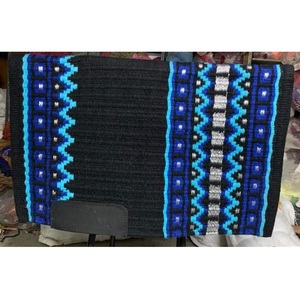 Tapis de selle Western Navajo noir, gris et bleu, motif géométrique, tissé à la main en laine, confortable et durable, pour l'équitation - Product Image 1