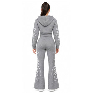 Chándal Gris con Capucha para Mujer, Cierre Completo con Cremallera, Bolsillos Laterales, Estampado Digital, Estilo Casual - Product Image 3