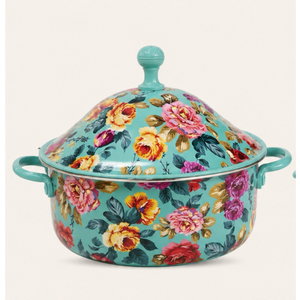 Marmite chauffe-plats en acier inoxydable avec motif floral décoratif turquoise, double paroi isolée, plat de service chaud, en vente - Product Image 1