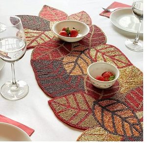 Embroidered Leaf Pattern <b>Table</b> Runner Rustic Home Decor Washable Multicolor <b>Plant</b> Design - Product Image 1