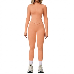 Ensemble athlétique 2 pièces pour femmes, haut à manches longues avec fermeture éclair sur le devant, leggings taille haute, vêtements de sport pour la gym, le fitness et l'entraînement - Product Image 6