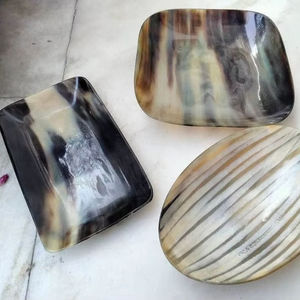 Eco-Friendly Modern <b>Square</b> Buffalo Horn <b>Plate</b> Dish 5-Piece <b>Set</b> Natural Cow Horn Scales Glazed Assorted Sizes - Product Image 6