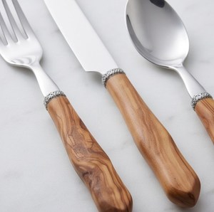 Ensemble de couverts haut de gamme en acier inoxydable avec manche en bois, finition poli miroir, couteau, fourchette et cuillère - Product Image 5