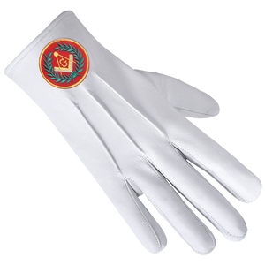 Guantes de Cuero Genuino para Masonería, con Parche Bordado Rojo y Corona Dorada, Guantes Ceremoniales - Product Image 2