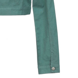 Green Cropped Denim <b>Jacket</b> <b>Women</b> Long Sleeve Mandarin Collar Button Front Utility Style Autumn Wear - Product Image 2