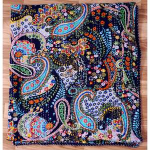 Rajasthan Handmade paisley Printed Vintage Eco-Friendly All-Season <b>Double</b> Size Organic 100% Cotton Kantha Spread Printing - Product Image 5