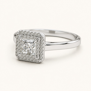 Anillo de compromiso con diamante de corte princesa |   Anillo de Oro de 14K con Halo para Novia, Joyería para Aniversario de Bodas, Set de Regalo en Caja Premium - Product Image 1