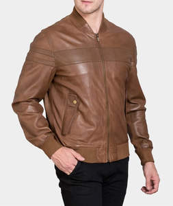 Blouson en cuir de vachette et toile pour homme, col personnalisé, style urbain, couleur unie, coupe classique, tenue d'hiver - Product Image 2