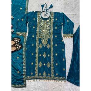 Conjunto de traje de fiesta para mujer de diseñador con trabajo de bordado pesado Top-Pent y Dupatta - Product Image 5