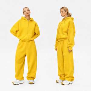 Conjunto Deportivo Personalizado para Mujer, Sudadera con Cierre Frontal y Pantalones Anchos de Pierna Ancha, Estilo Informal para Invierno, Color Gris, Fabricante de Conjuntos Deportivos - Product Image 4