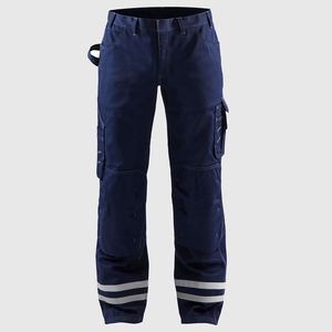 Pantalones de Trabajo para Hombre, Color Azul Marino, Corte Recto, Lona de Peso Medio, Franjas Reflectantes, Múltiples Bolsillos, Cierre de Botones, Transpirables, Cintura Alta - Product Image 1