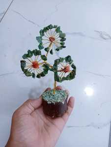 Árbol de flores de jade verde, figura artesanal de árbol de flores de jade con alambre dorado y centro rojo para decoración del hogar - Product Image 5