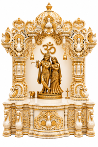 Temple hindou Radha Krishna en teck sculpté à la main, style paon traditionnel, blanc et or, pour la maison, Royaume-Uni - Product Image 2