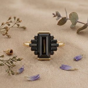 Black Onyx Emerald Cut Moissanite <b>Ring</b> 14K Gold Art Deco Engagement <b>Ring</b> Vintage <b>Statement</b> <b>Ring</b> Women - Product Image 2