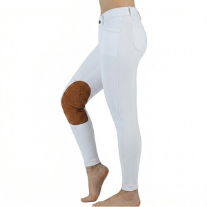 Pantalones de Montar a Caballo Blancos para Mujer, Cintura Alta, Largos, Elásticos en Cuatro Direcciones, con Bolsillos con Refuerzo en la Rodilla, Spandex y Nailon - Product Image 1