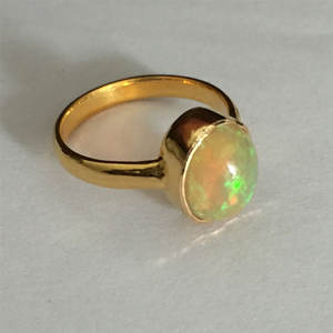 Natural White Fire Opal Oval Cabochon <b>Ring</b> Yellow Gold Plated Bezel <b>Set</b> Handmade Gemstone Jewelry <b>for</b> <b>Women</b> - Product Image 2