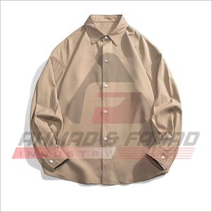 เสื้อเชิ้ตแขนยาวสีดำสำหรับผู้ชาย แบบติดกระดุม ผ้าทอสีพื้น สวมใส่สบายๆ สำหรับฤดูใบไม้ร่วง - Product Image 6