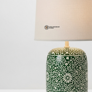 Lampe moderne en os vert incrusté avec abat-jour en tissu |   Éclairage de luxe pour salon et chambre à coucher - Product Image 5