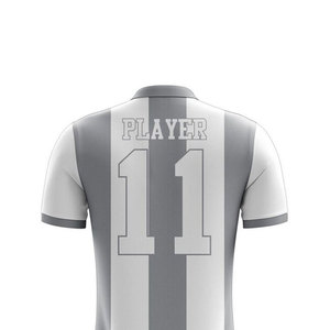 Ensemble d'uniformes de football personnalisés imprimés par sublimation pour adultes – Maillot et short rayés gris et blanc pour hommes, en polyester respirant, numéro de joueur 11 - Product Image 6