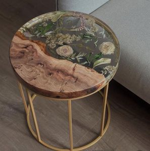 Wood <b>Resin</b> Side <b>Table</b> With Natural Edge Artistic <b>Epoxy</b> River Design Clear Acrylic Legs Modern Home Decor Accent Piece - Product Image 5