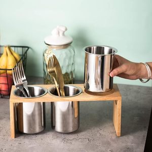 Support à Couverts en Bois sur Pied – Organisateur Moderne et Écologique pour Baguettes, Fourchettes et Cuillères – Multifonctionnel - Product Image 5