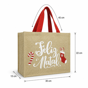 Sac cadeau de Noël personnalisé en jute, sac fourre-tout en toile de jute naturelle laminée avec impression de logo, vente en gros, OEM, marque privée, emballage cadeau en vrac - Product Image 3