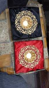 Gold Plated Round <b>Tealight</b> <b>Holder</b> Floral Decorative Tray for Home Wedding Diwali Tabletop Contemporary Style 1PC - Product Image 4