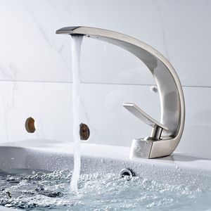 Rubinetto Moderno Monocomando per Bagno, Finitura Nichel Spazzolato, Rubinetto Monoforo per Lavabo o Mobile Bagno - Product Image 5