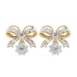 Boucles d'oreilles clous romantiques plaquées or 14 carats pour femme, serties de diamants naturels taille brillant rond, style JEWELLERY PLANET - Product Image 3