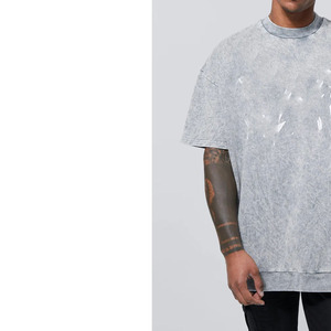 High Quality <b>Drop</b> Shoulder Oversize Black T Shirt Plus Size Vintage Heavyweight Knitted Organic Cotton Mock Neck tee - Product Image 5