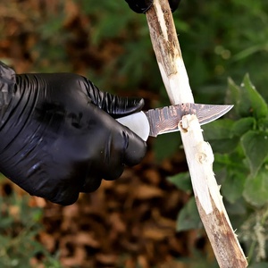 Cuchillo de Caza Plegable de Acero Inoxidable y Cobre Damasco con Mango de Cuerno de Ciervo y Funda de Cuero, Cuchillo para Exteriores 58HRC con Punta de Gota, ¡Gran Oferta! - Product Image 3
