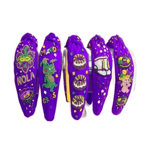 Mardi Gras Design Knotted Hairbands Indian Hand Embellished Glass Beaded <b>Headbands</b> Straw Beaded Hairbands - Product Image 3