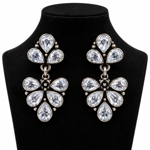 Retro Oxidized Silver Zircon Gemstone Dangle Earrings | Artificial Fashion <b>Jewellery</b> Wholesale <b>Bulk</b> | Direct Factory Manufacture - Product Image 2