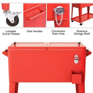 Carrello Frigo Portatile da Esterno con Ruote per Feste, Contenitore Refrigerante Mobile per Bevande, Birra e Cola - Product Image 3