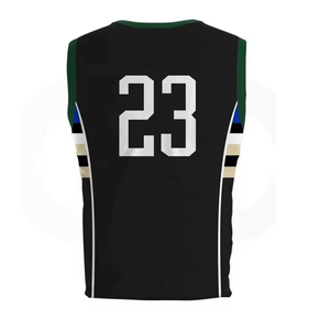Uniforme de Baloncesto Personalizable Negro Verde Blanco Sublimado 100% Poliéster Transpirable Cuello en V Sin Mangas Jersey de Equipo para Adultos - Product Image 4