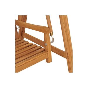 Solid Teak Wood Contemporary Hanging Chair with Sunshade Roof 3-Seater Patio <b>Swing</b> Bench Four-Legged <b>Frame</b> - Product Image 4